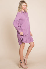 Elegant Ruffle Hem Linen Shirt Dress