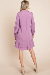 Elegant Ruffle Hem Linen Shirt Dress