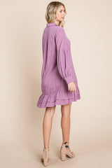 Elegant Ruffle Hem Linen Shirt Dress