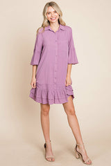 Elegant Ruffle Hem Linen Shirt Dress