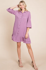 Elegant Ruffle Hem Linen Shirt Dress