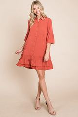 Elegant Ruffle Hem Linen Shirt Dress