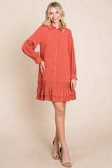 Elegant Ruffle Hem Linen Shirt Dress