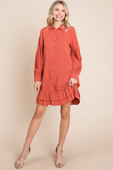 Elegant Ruffle Hem Linen Shirt Dress