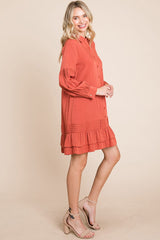 Elegant Ruffle Hem Linen Shirt Dress