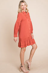 Elegant Ruffle Hem Linen Shirt Dress