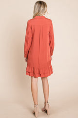 Elegant Ruffle Hem Linen Shirt Dress