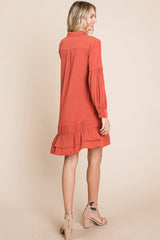 Elegant Ruffle Hem Linen Shirt Dress