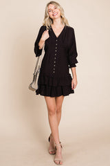 Elegant Tiered Hem Smocked Sleeve Dress