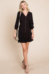 Elegant Tiered Hem Smocked Sleeve Dress