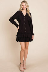 Elegant Tiered Hem Smocked Sleeve Dress