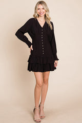Elegant Tiered Hem Smocked Sleeve Dress