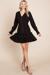 Elegant Tiered Hem Smocked Sleeve Dress