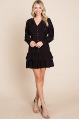 Elegant Tiered Hem Smocked Sleeve Dress