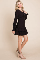 Elegant Tiered Hem Smocked Sleeve Dress