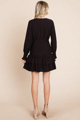 Elegant Tiered Hem Smocked Sleeve Dress