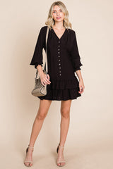 Elegant Tiered Hem Smocked Sleeve Dress