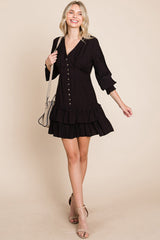 Elegant Tiered Hem Smocked Sleeve Dress
