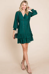 Elegant Tiered Hem Smocked Sleeve Dress