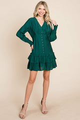 Elegant Tiered Hem Smocked Sleeve Dress