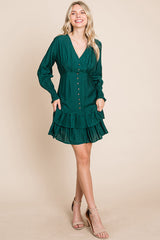 Elegant Tiered Hem Smocked Sleeve Dress