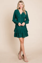 Elegant Tiered Hem Smocked Sleeve Dress