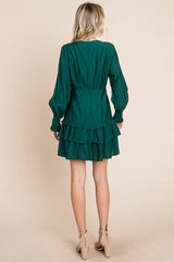 Elegant Tiered Hem Smocked Sleeve Dress