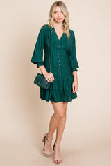 Elegant Tiered Hem Smocked Sleeve Dress