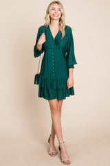Elegant Tiered Hem Smocked Sleeve Dress
