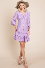 Elegant Tiered Hem Smocked Sleeve Dress