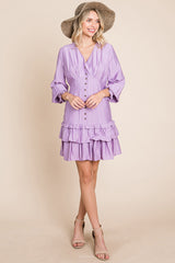 Elegant Tiered Hem Smocked Sleeve Dress