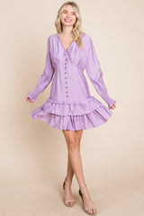 Elegant Tiered Hem Smocked Sleeve Dress