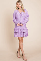 Elegant Tiered Hem Smocked Sleeve Dress