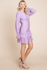 Elegant Tiered Hem Smocked Sleeve Dress