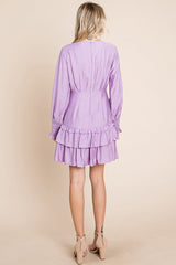 Elegant Tiered Hem Smocked Sleeve Dress