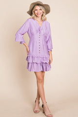 Elegant Tiered Hem Smocked Sleeve Dress