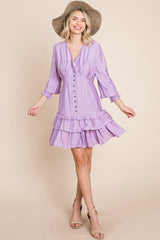 Elegant Tiered Hem Smocked Sleeve Dress