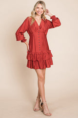Elegant Tiered Hem Smocked Sleeve Dress