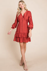 Elegant Tiered Hem Smocked Sleeve Dress
