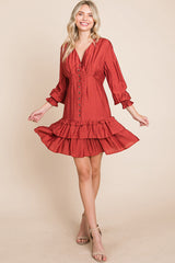Elegant Tiered Hem Smocked Sleeve Dress