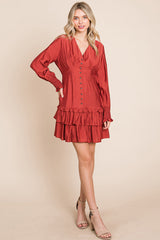 Elegant Tiered Hem Smocked Sleeve Dress