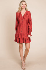 Elegant Tiered Hem Smocked Sleeve Dress