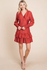 Elegant Tiered Hem Smocked Sleeve Dress