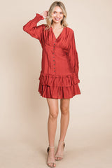 Elegant Tiered Hem Smocked Sleeve Dress