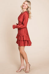 Elegant Tiered Hem Smocked Sleeve Dress