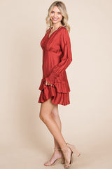 Elegant Tiered Hem Smocked Sleeve Dress