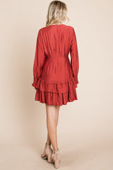 Elegant Tiered Hem Smocked Sleeve Dress