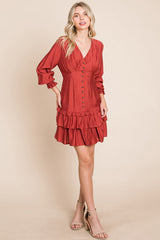 Elegant Tiered Hem Smocked Sleeve Dress