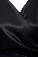 Seductive Noir Satin Wrap Maxi Dress