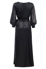 Seductive Noir Satin Wrap Maxi Dress
